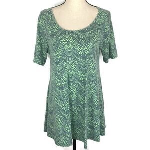 Lularoe Perfect T Blouse Green Gray Aztec Hi Low Swing Top Womens Sz Small